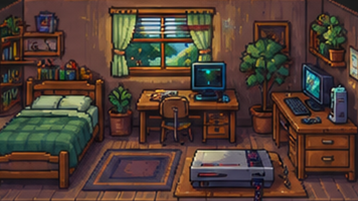 Retro pixel game scene sample
